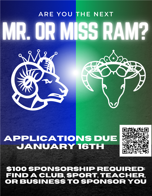 Are you the next Mr. or Miss Ram? Applications are due Jan. 16. $100 sponsorship is required. Find someone to sponsor you.